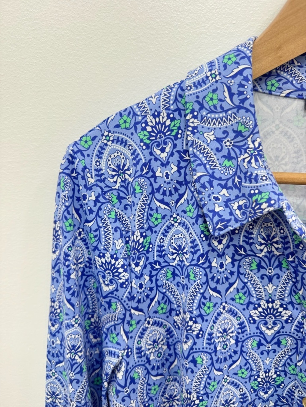 Talbots Shirt Dress Sz Lg Blue Green Paisley  Button - Picture 4 of 7